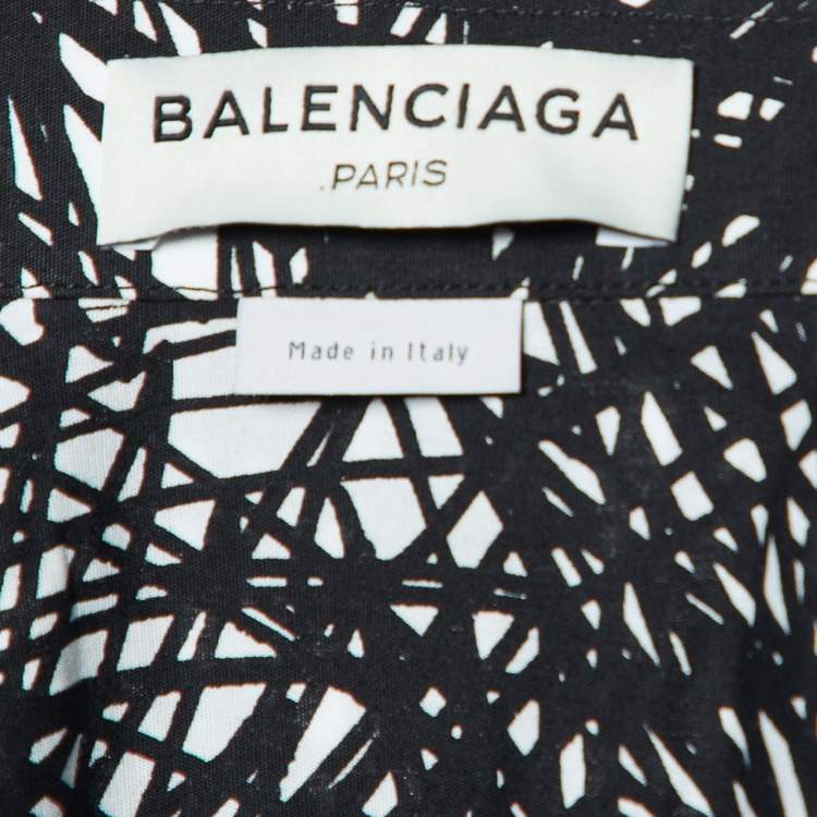 Pre Owned Balenciaga Black Abstract Print Cotton Single Buttoned Shirt M