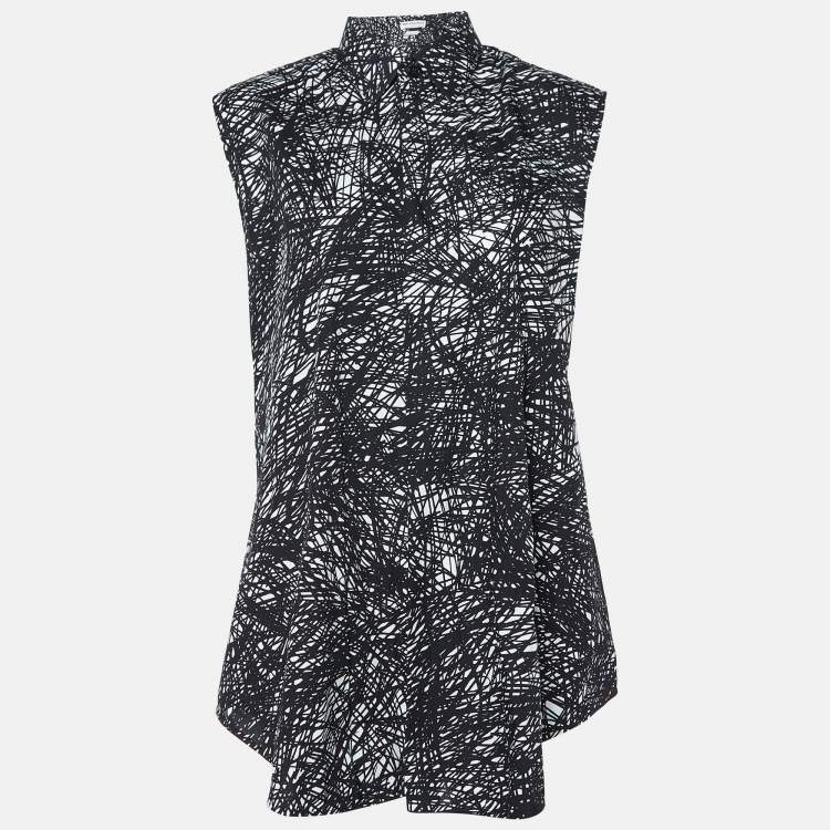 Pre Owned Balenciaga Black Abstract Print Cotton Single Buttoned Shirt M