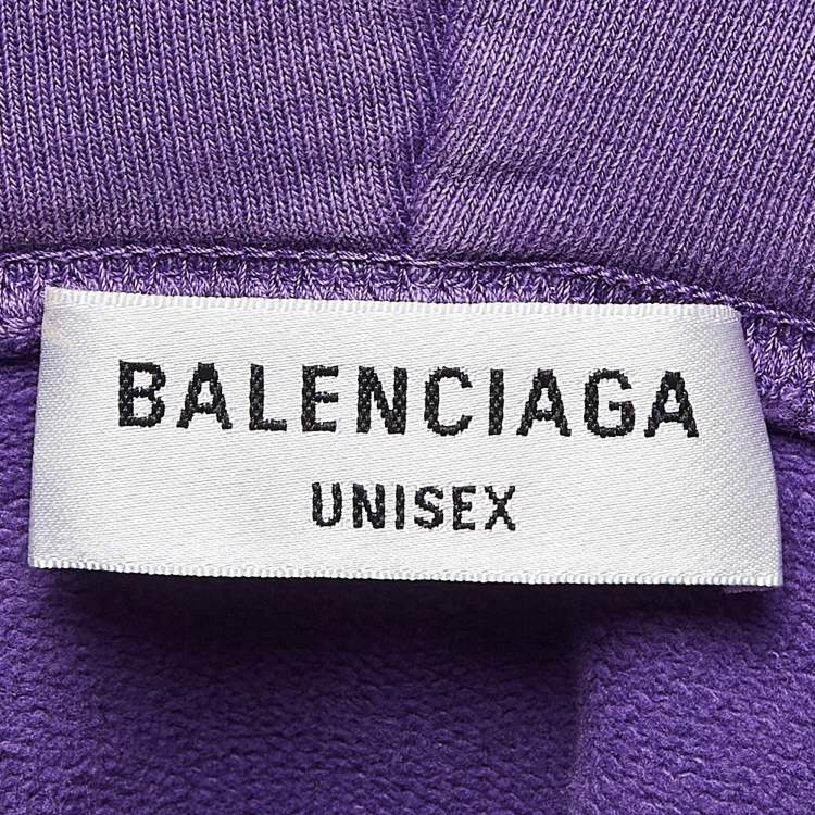Pre Owned Balenciaga Purple Logo Embroidered Cotton Hoodie L