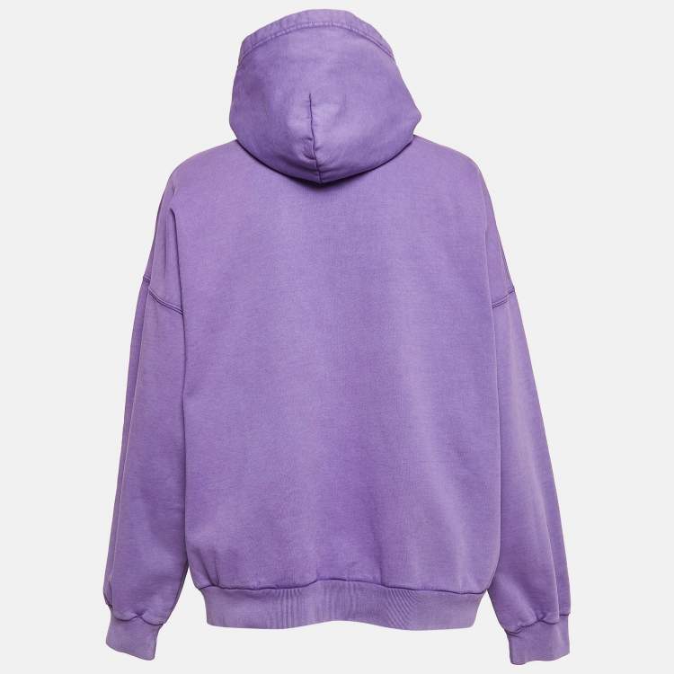 Pre Owned Balenciaga Purple Logo Embroidered Cotton Hoodie L