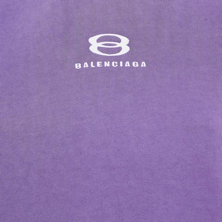 Pre Owned Balenciaga Purple Logo Embroidered Cotton Hoodie L
