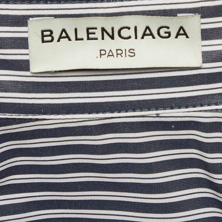Pre Owned Balenciaga Blue Pinstripe Poplin Oversized Shirt S