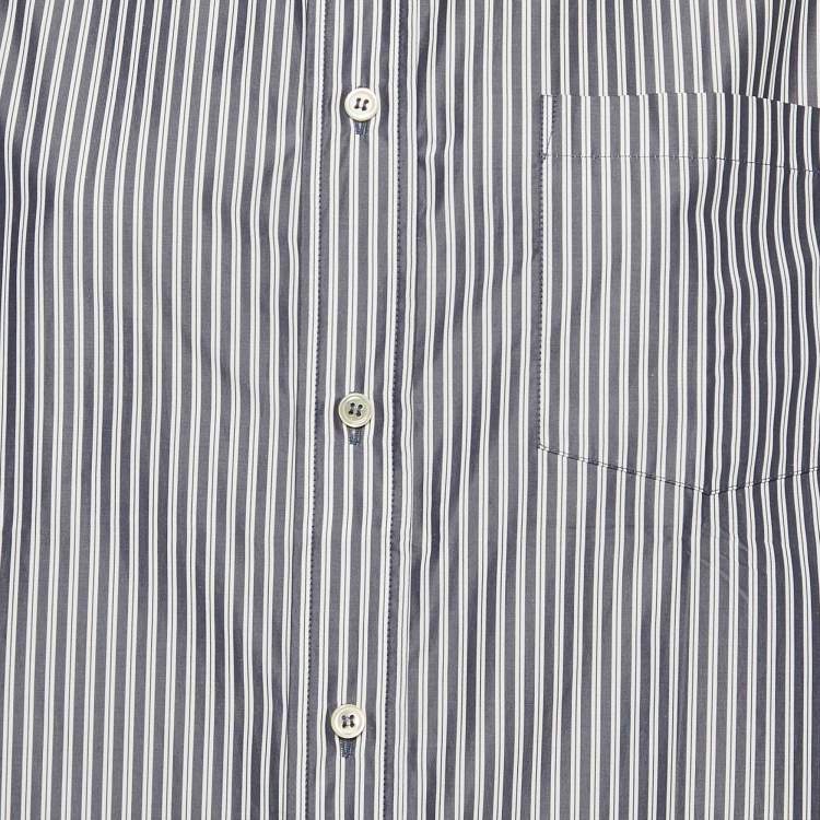 Pre Owned Balenciaga Blue Pinstripe Poplin Oversized Shirt S