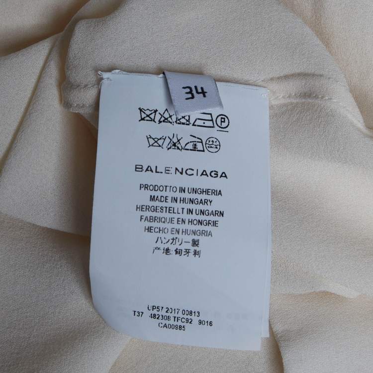 Pre Owned Balenciaga Cream Silk Crepe Neck Tie-Up Top S
