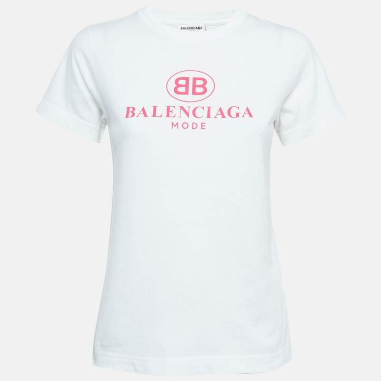Pre Owned Balenciaga White Logo Print Cotton Jersey T-Shirt S