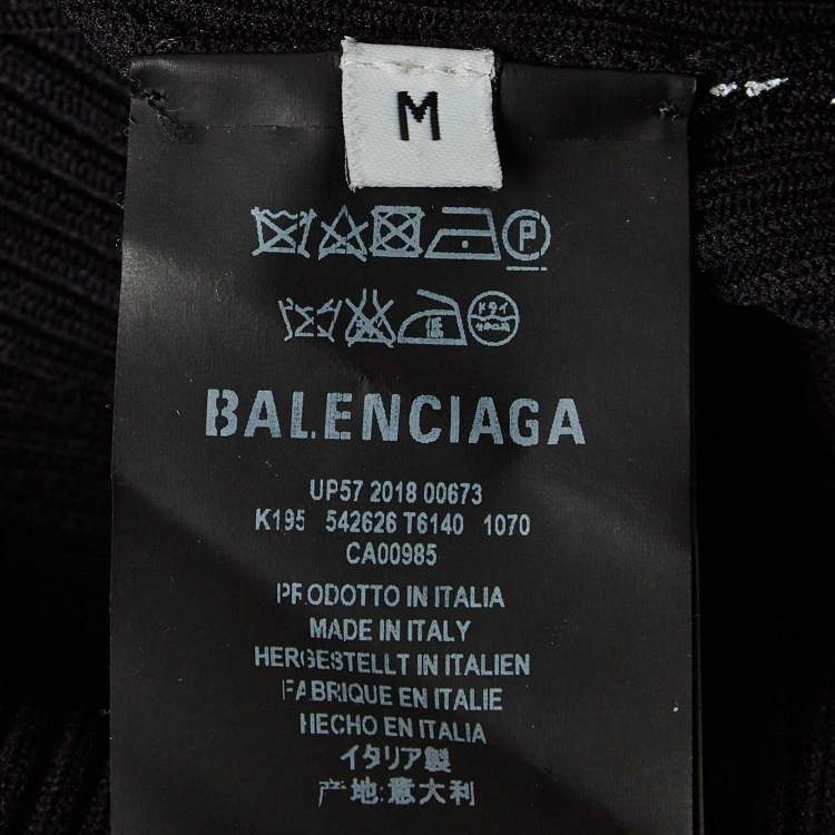 Pre Owned Balenciaga Black Logo Print Rib Knit Turtleneck Sweater M