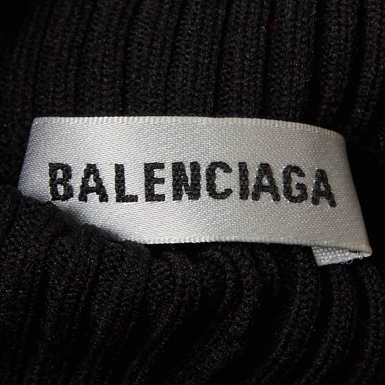 Pre Owned Balenciaga Black Logo Print Rib Knit Turtleneck Sweater M