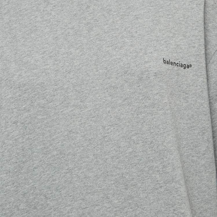 Pre Owned Balenciaga Grey Logo Print Cotton Knit Sweatshirt M