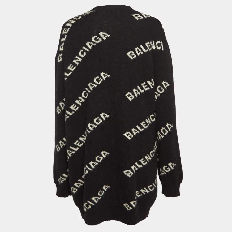 Pre Owned Balenciaga Black Logo Rib Knit Oversized Cardigan XL