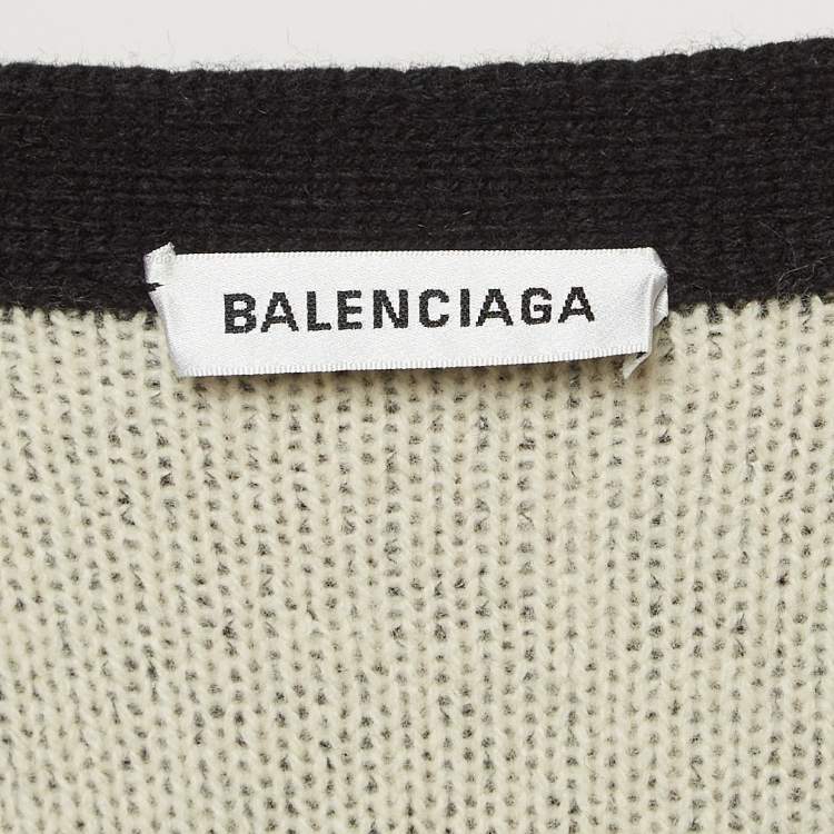 Pre Owned Balenciaga Black Logo Rib Knit Oversized Cardigan XL