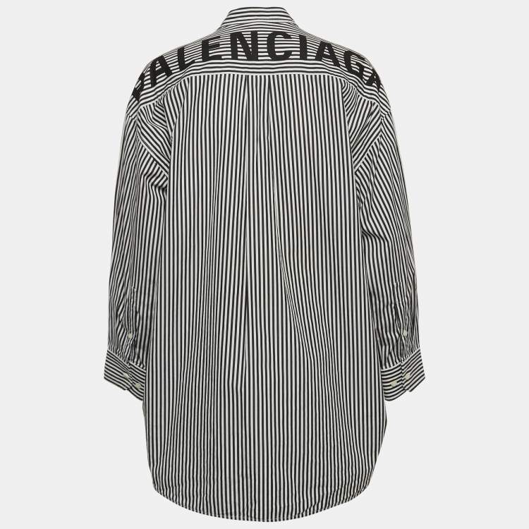 Pre Owned Balenciaga Black/White Striped Cotton Neck Tie Oversized Shirt (One Size)