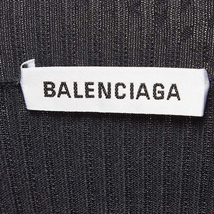 Pre Owned Balenciaga Black Logo Print Rib Knit Bodycon Dress M