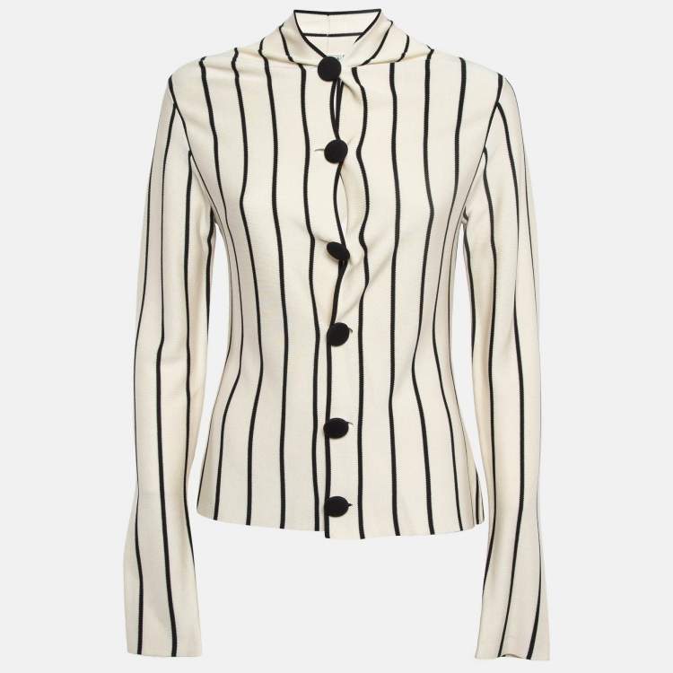 Pre Owned Balenciaga Cream Striped Silk Knit Cardigan M