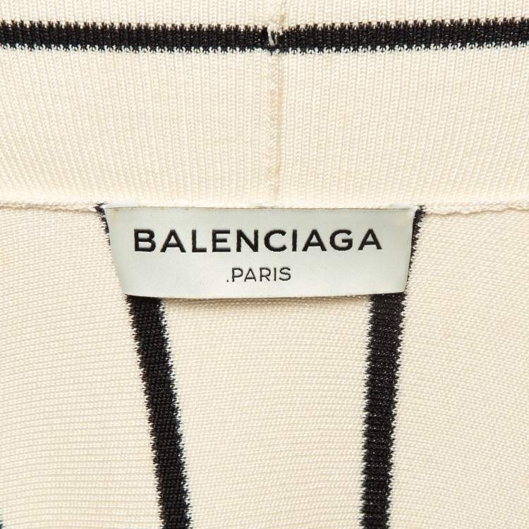 Pre Owned Balenciaga Cream Striped Silk Knit Cardigan M