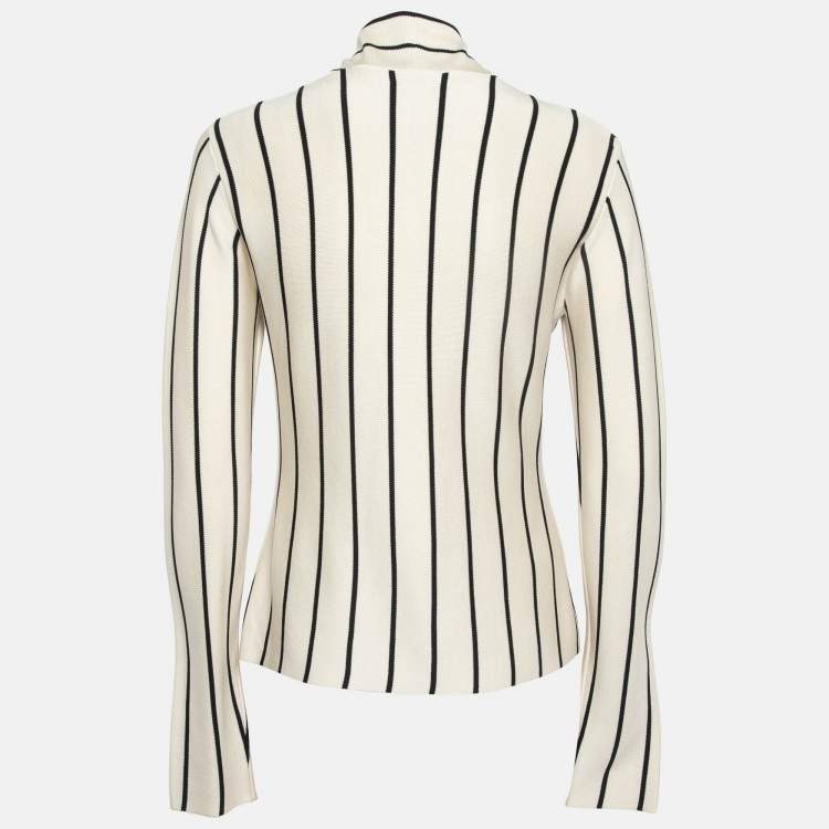 Pre Owned Balenciaga Cream Striped Silk Knit Cardigan M