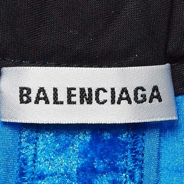 Pre Owned Balenciaga Blue Velour Wide-Leg Pants M