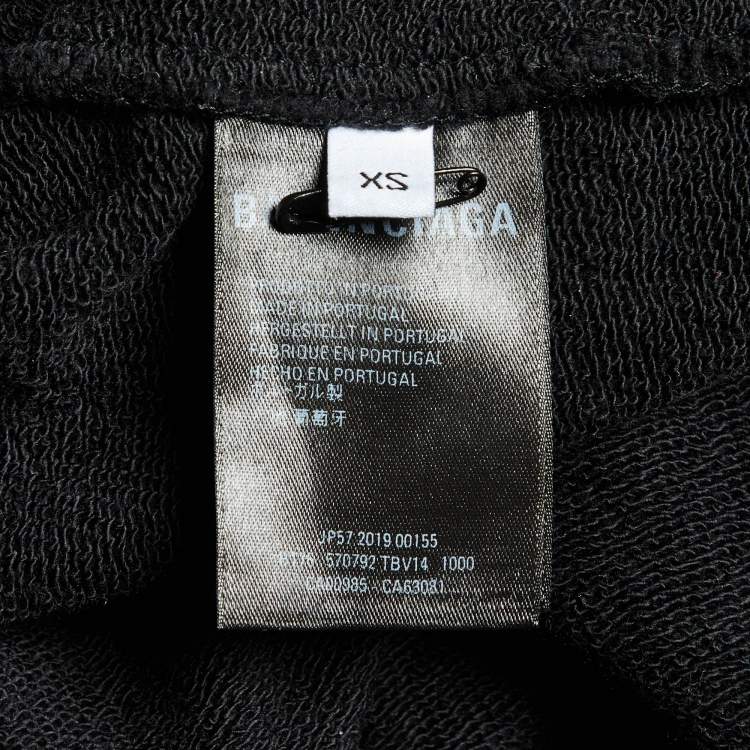 Pre Owned Balenciaga Black Logo Print Cotton Knit Hoodie XS