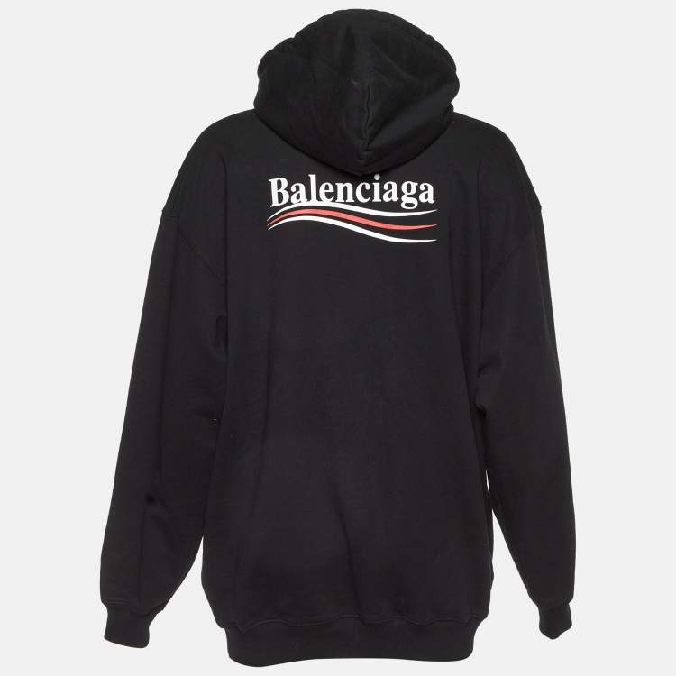 Pre Owned Balenciaga Black Logo Print Cotton Knit Hoodie XS