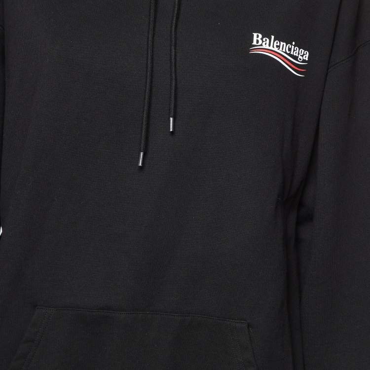 Pre Owned Balenciaga Black Logo Print Cotton Knit Hoodie XS