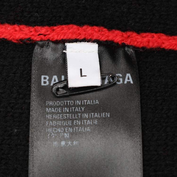 Pre Owned Balenciaga Red All Over Logo Intarsia Wool Knit Oversized Sweater L