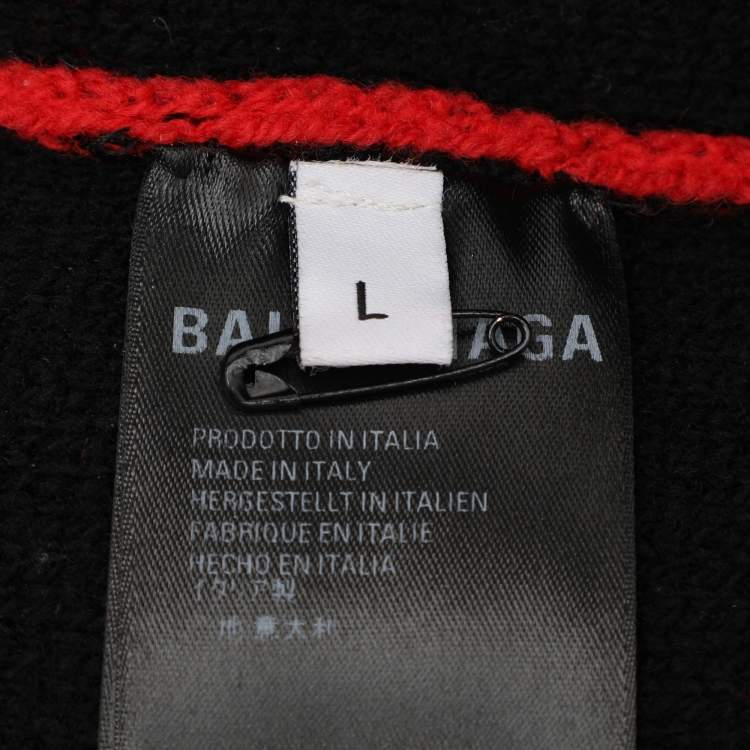 Pre Owned Balenciaga Red All Over Logo Intarsia Wool Knit Oversized Sweater L