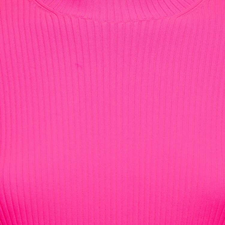Pre Owned Balenciaga Neon Pink Rib Knit Turtleneck Sweater M