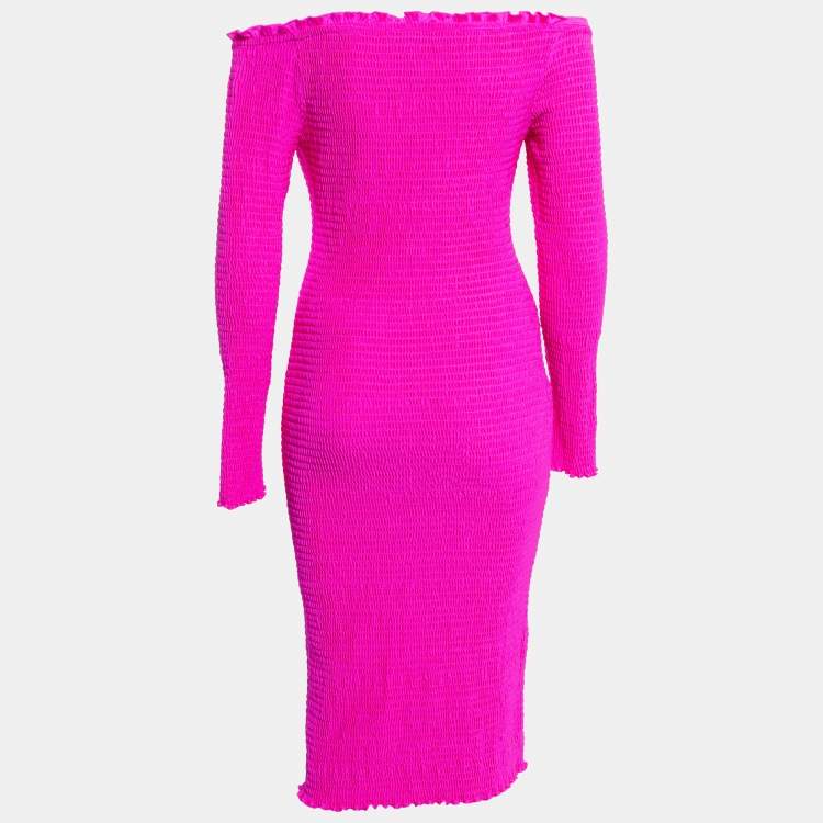 مملوكة مسبقًا Balenciaga Pink Smocked Jersey Off-Shoulder Bodycon Dress M