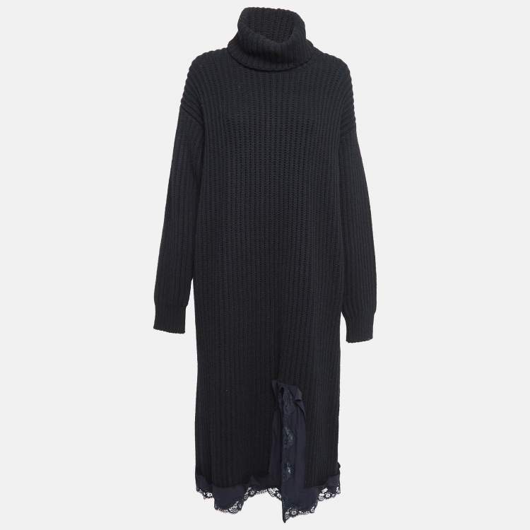Pre Owned Balenciaga Black Rib Knit Wool Turtle Neck Midi Dress S
