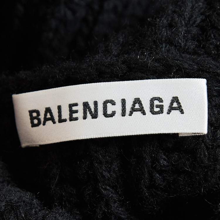 Pre Owned Balenciaga Black Rib Knit Wool Turtle Neck Midi Dress S
