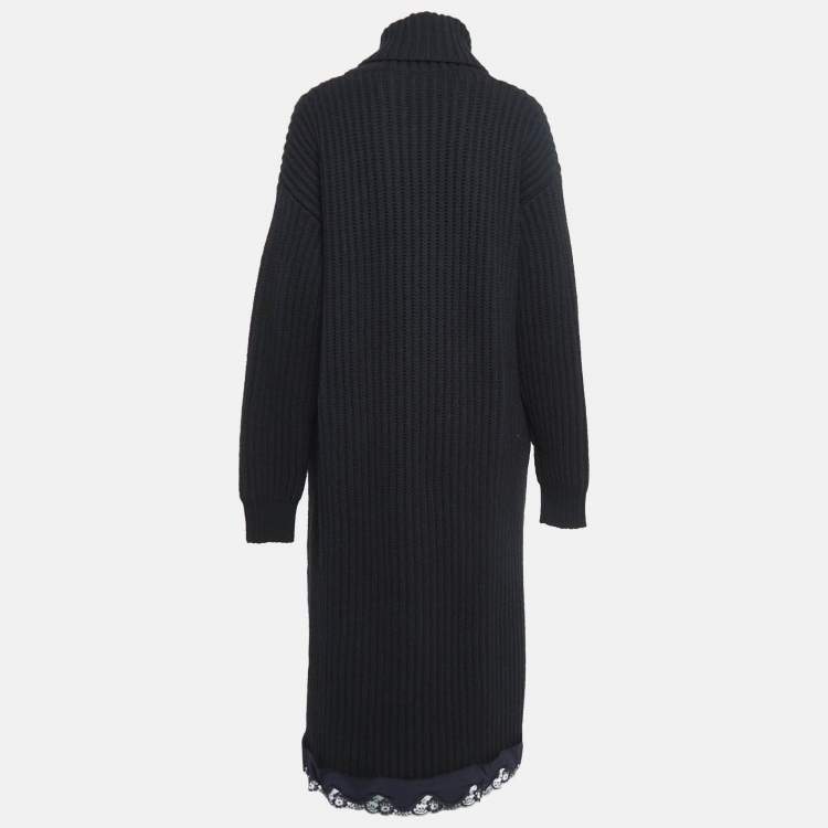 Pre Owned Balenciaga Black Rib Knit Wool Turtle Neck Midi Dress S