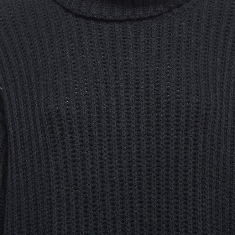 Pre Owned Balenciaga Black Rib Knit Wool Turtle Neck Midi Dress S