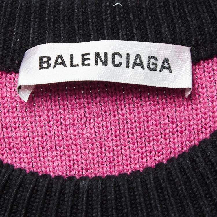 Pre Owned Balenciaga Black Monogram Patterned Cotton & Wool Blend Knit Sweatshirt M
