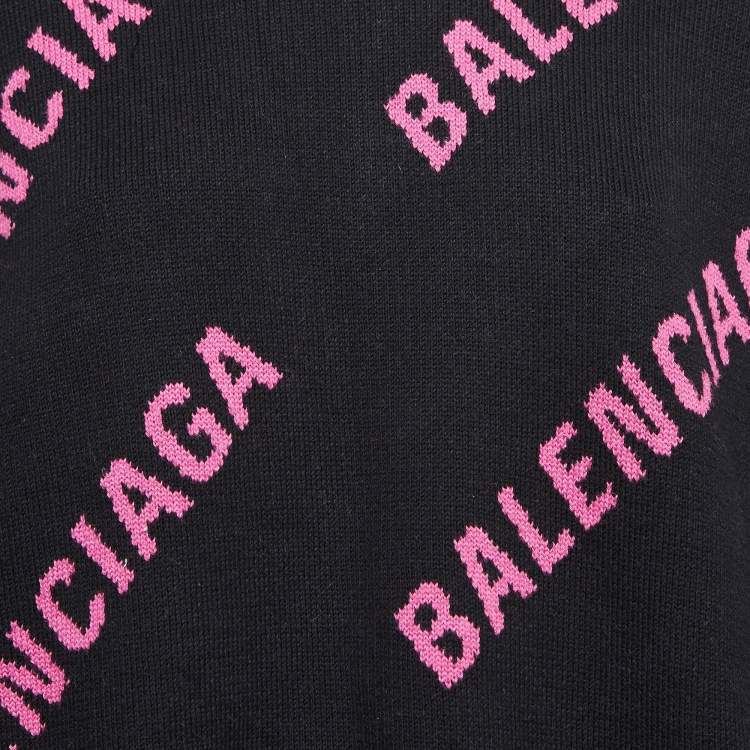 Pre Owned Balenciaga Black Monogram Patterned Cotton & Wool Blend Knit Sweatshirt M