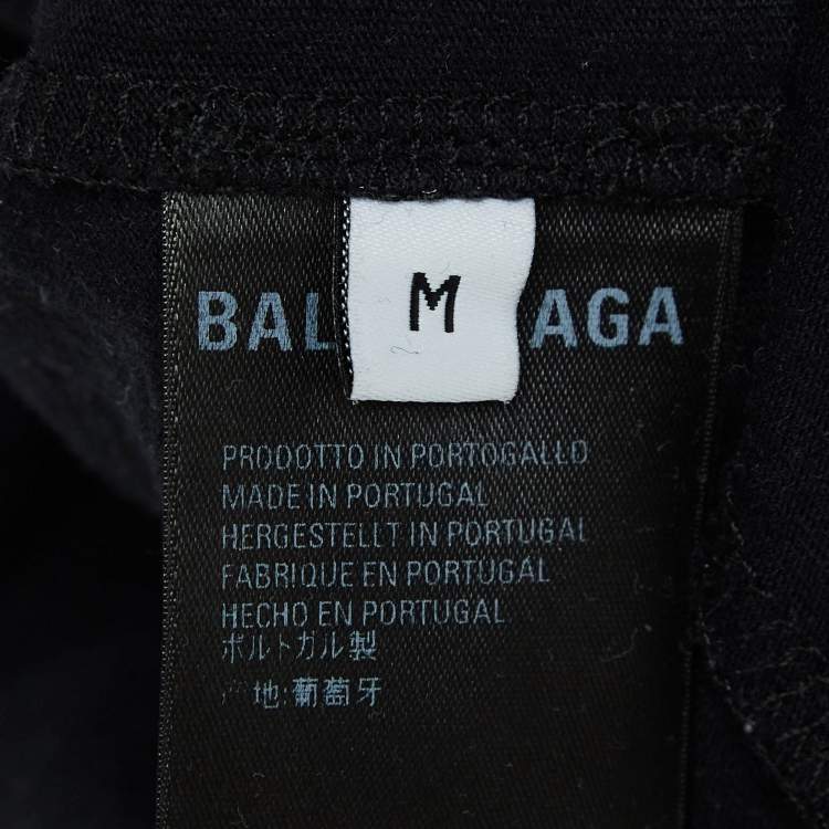 Pre Owned Balenciaga Black Logo Print Cotton Knit Oversized Crew Neck T-Shirt M