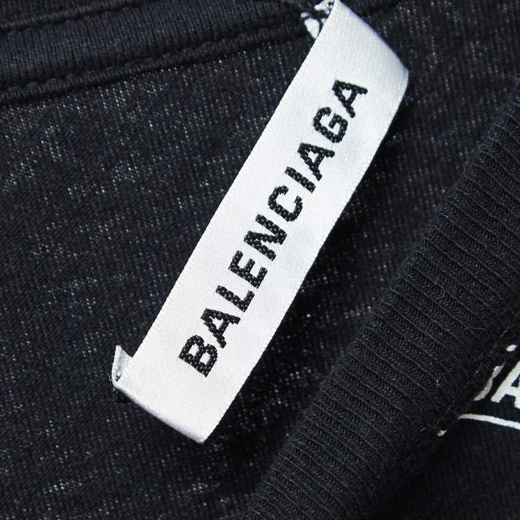 Pre Owned Balenciaga Black Logo Print Cotton Knit Oversized Crew Neck T-Shirt M