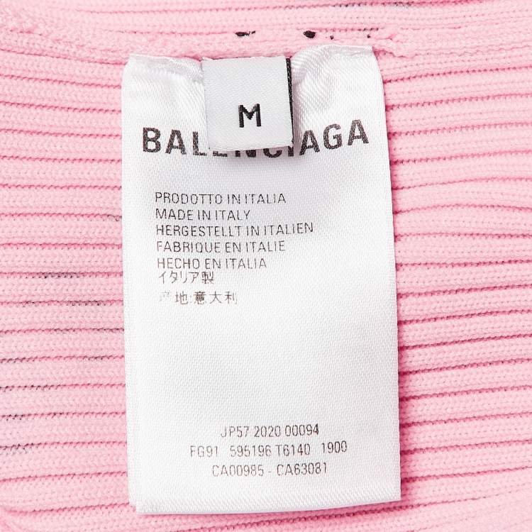 Pre Owned Balenciaga Pink Logo Print Rib Knit Bodycon Dress M