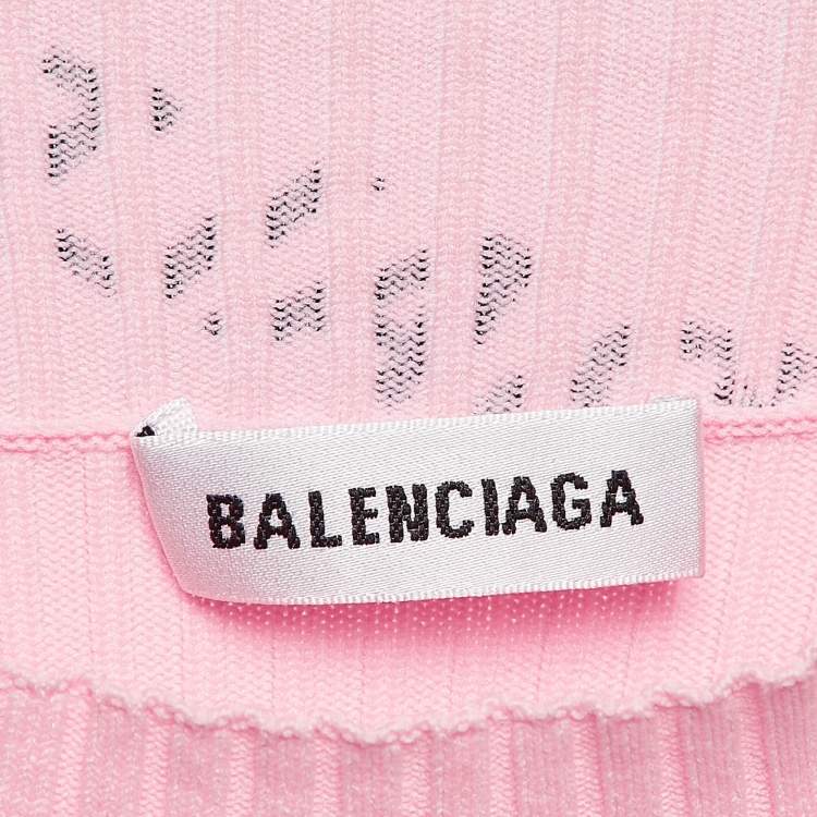 Pre Owned Balenciaga Pink Logo Print Rib Knit Bodycon Dress M