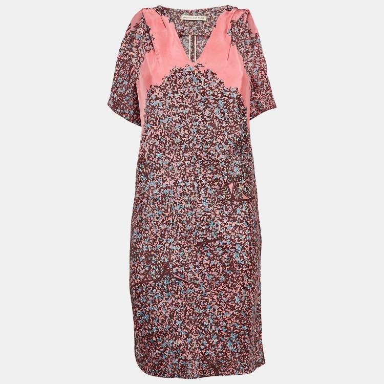 Pre Owned Balenciaga Paris Pink Printed Silk Sleeveless Mini Dress S