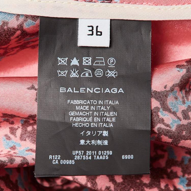 Pre Owned Balenciaga Paris Pink Printed Silk Sleeveless Mini Dress S
