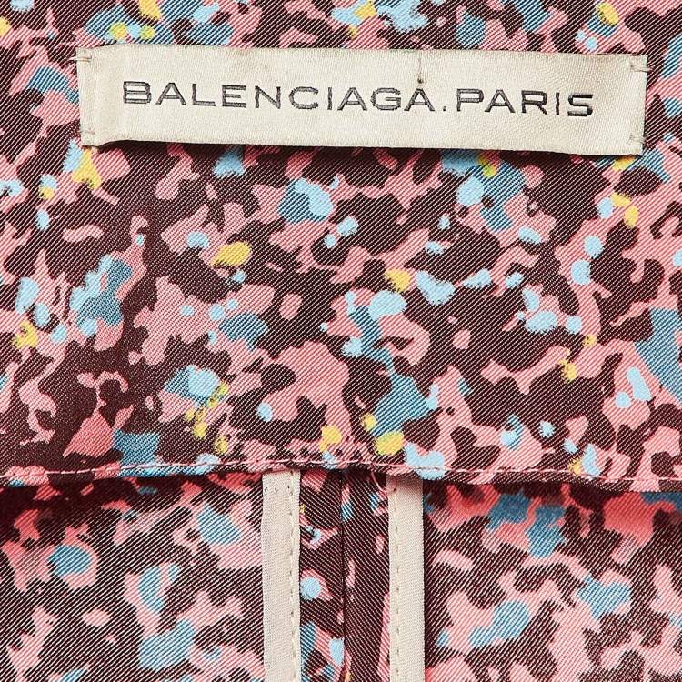 Pre Owned Balenciaga Paris Pink Printed Silk Sleeveless Mini Dress S