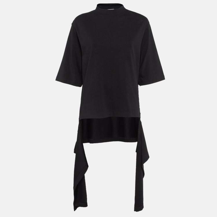 Pre Owned Balenciaga Black Cotton Knit Deconstructed Drape T-Shirt XS