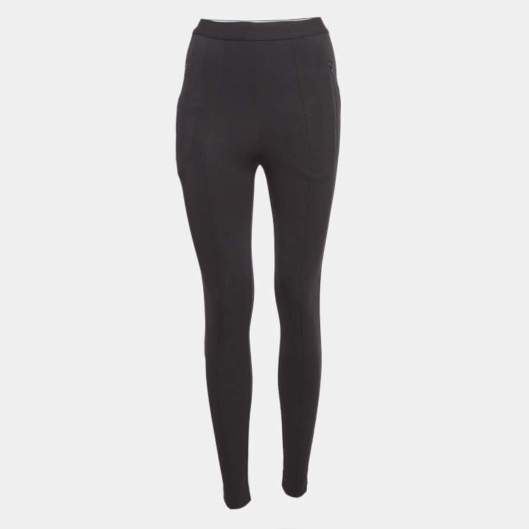 Pre Owned Balenciaga Black Knit Logo Detail Waist Leggings S
