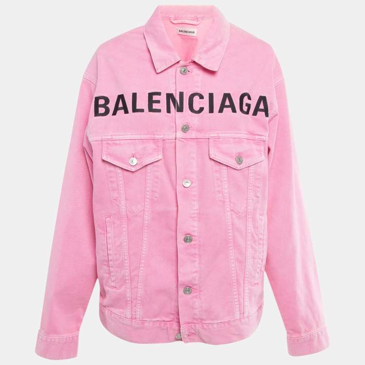 VIP【関税送料無料】希少 BALENCIAGA PINK COTTON DENIM JACKET Balenciaga Balenciaga Pink Chest Logo Denim Jacket Coat
