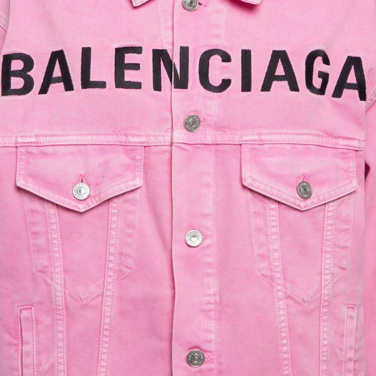 Pre Owned Balenciaga Pink Embroidered Denim Button Front Oversize Jacket S