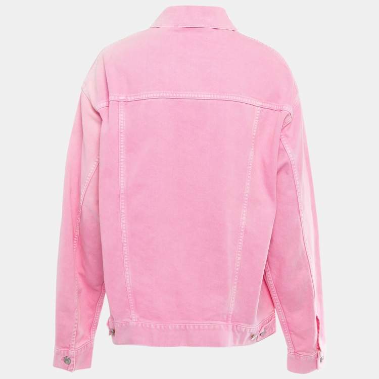 Balenciaga Pink Embroidered Denim Button Front Oversize