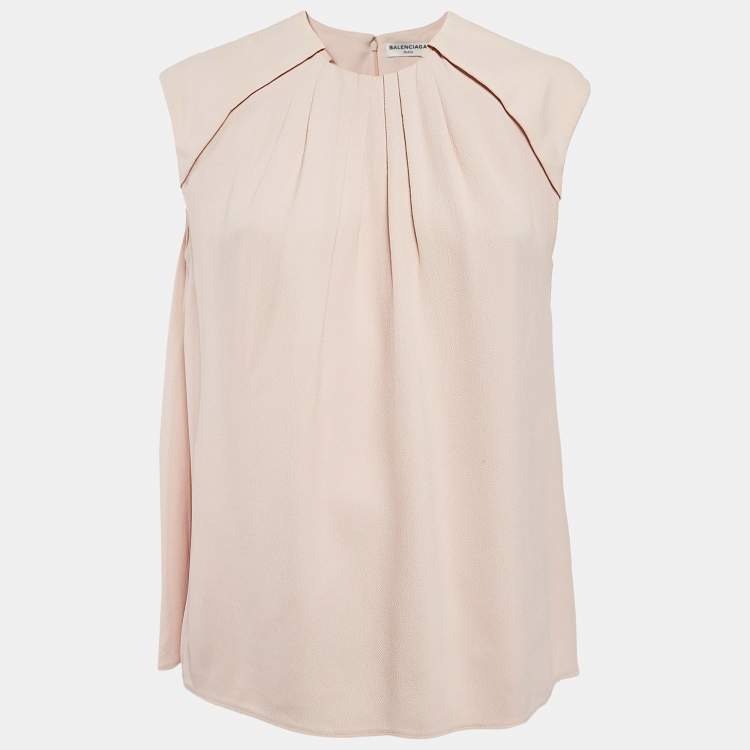 Pre Owned Balenciaga Blush Pink Crepe Ruched Neck Top S