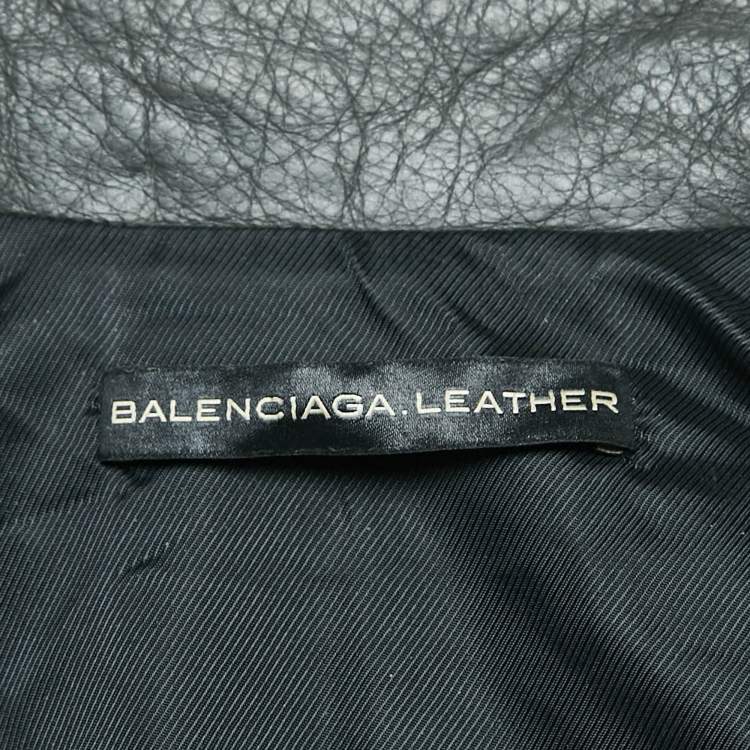 Pre Owned Balenciaga Green Leather Biker Jacket M