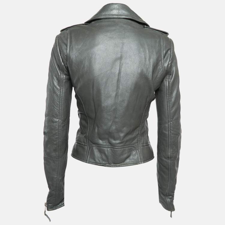Pre Owned Balenciaga Green Leather Biker Jacket M