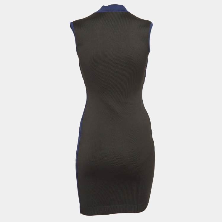Pre Owned Balenciaga Black/Blue Textured Knit Mini Dress S