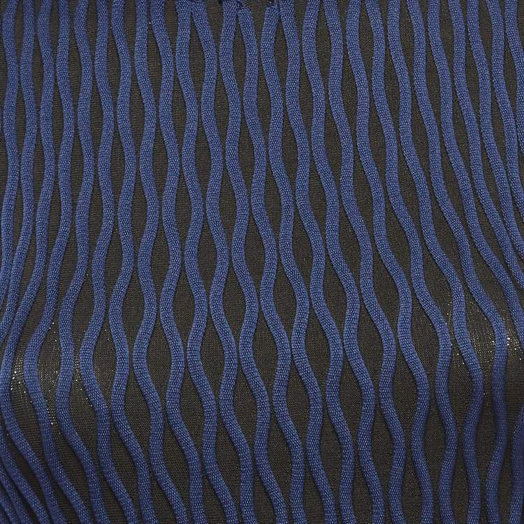 Pre Owned Balenciaga Black/Blue Textured Knit Mini Dress S